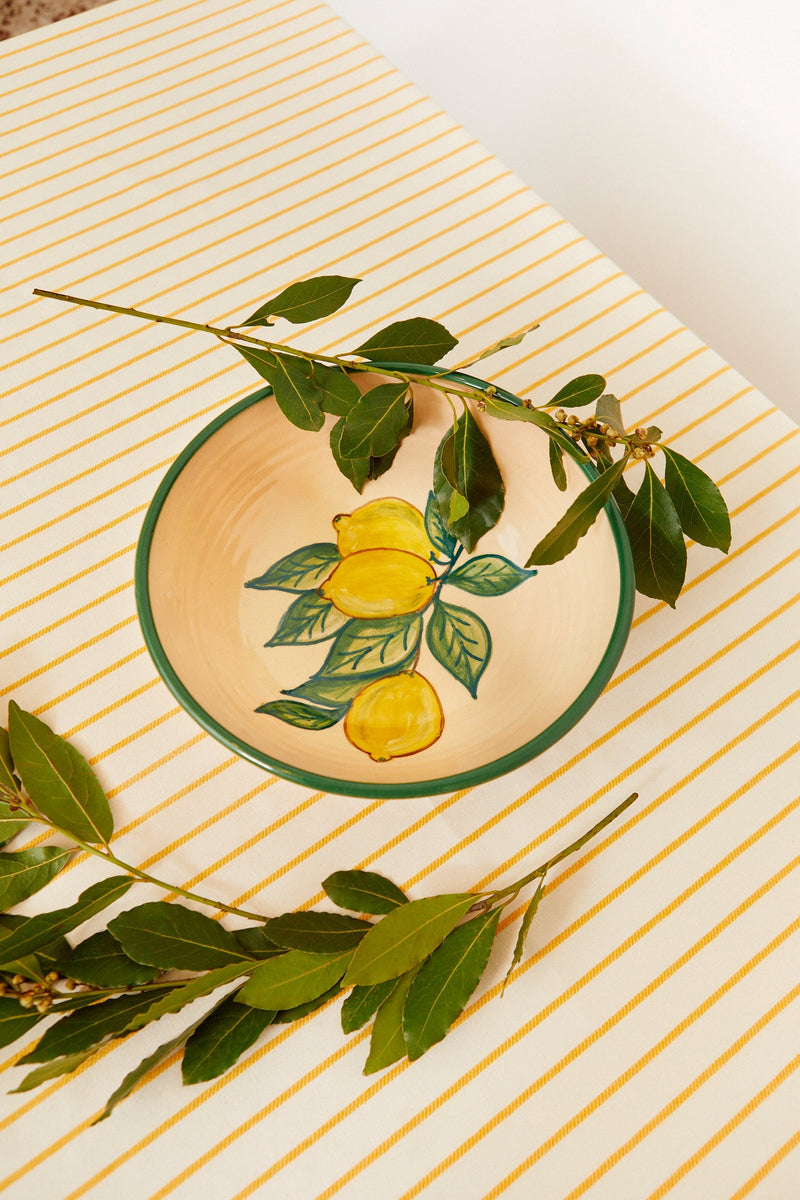 Ensaladera de cerámica hecha a mano decorada con limones