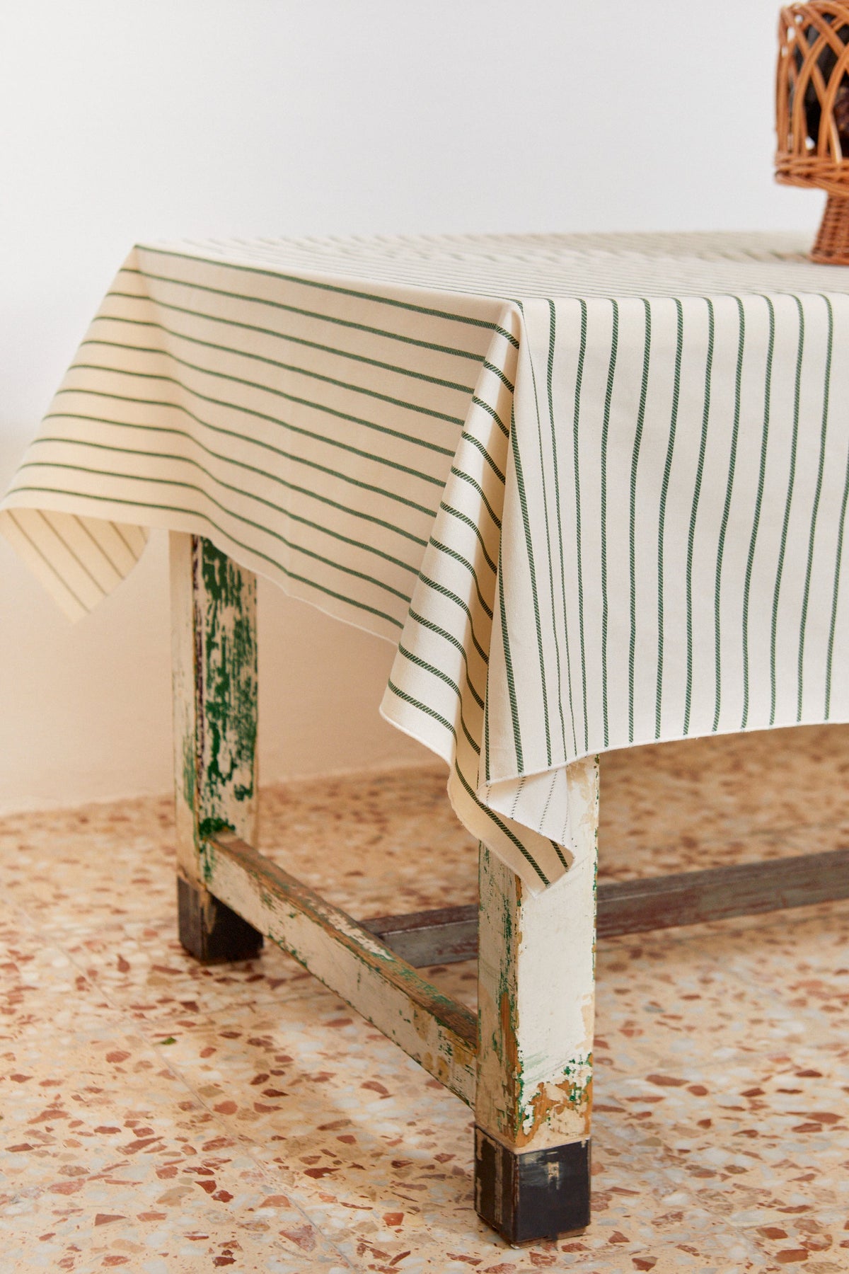 Mantel de algodón con raya fina verde