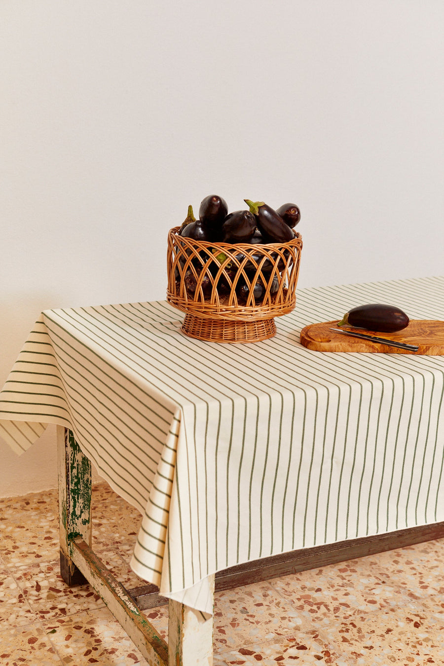 Mantel de algodón con raya fina verde