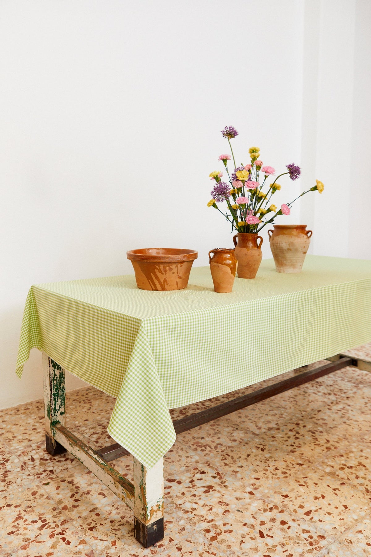 Green gingham tablecloth