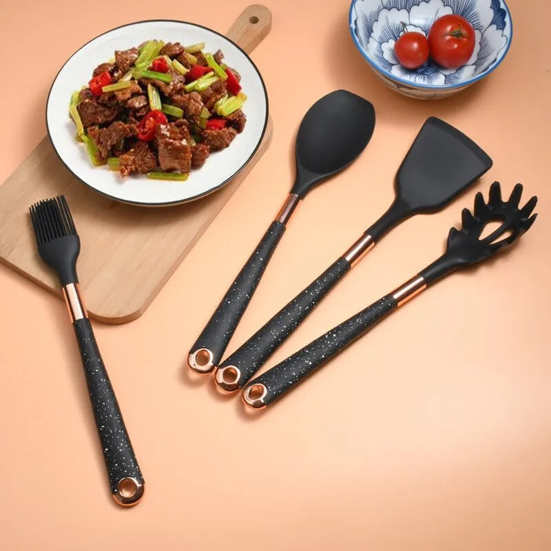 Silicone Cooking Utensils with Wooden Handle