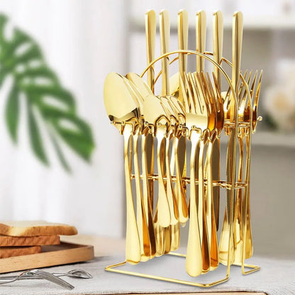 24 Piece Stainless Steel Cutlery Set with Holder