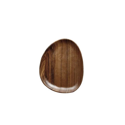 an asymmetric oval wooden plate on a white background 13 cm