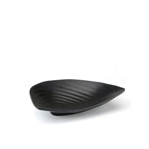 a black irregular oval bowl on a white background