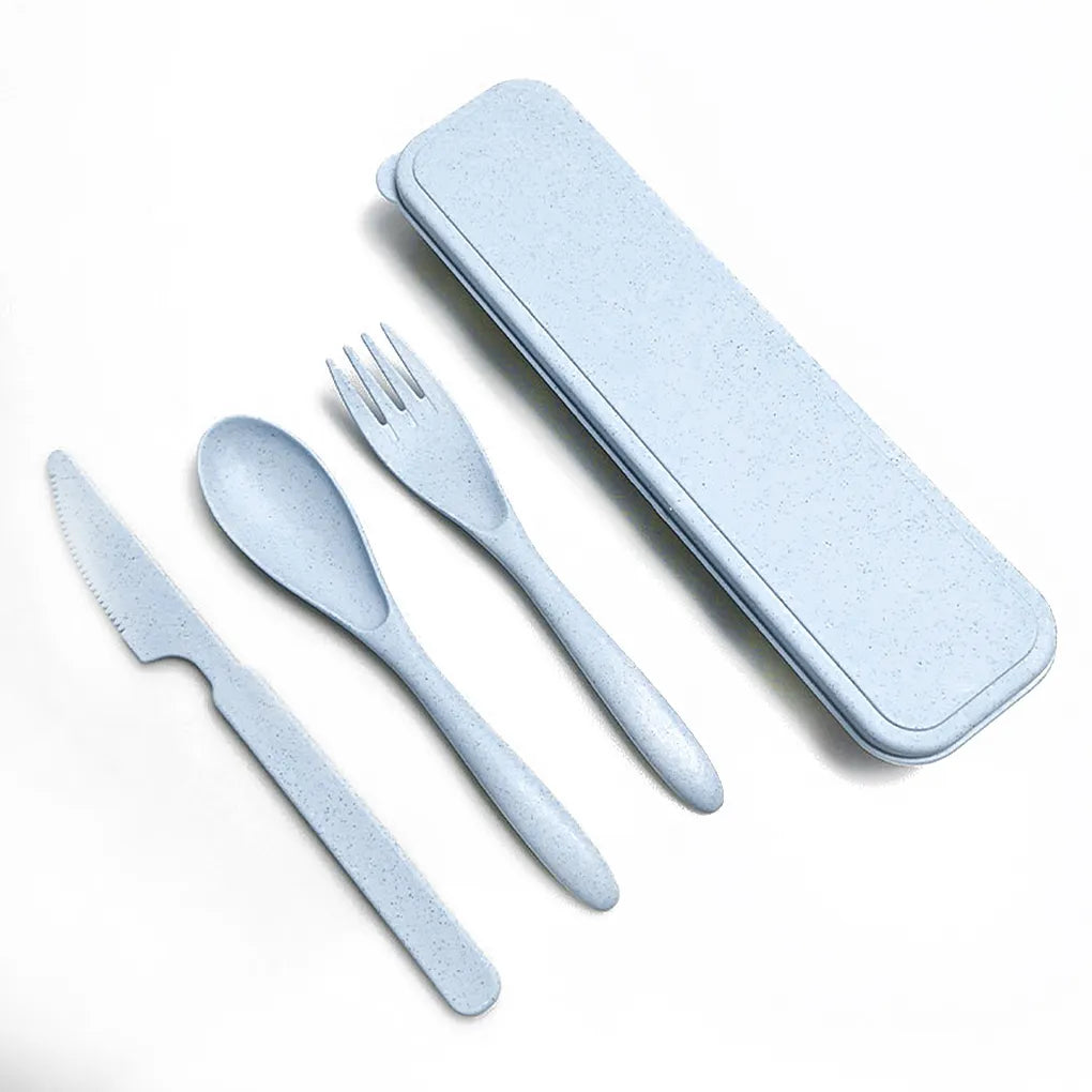 blue travel cutlery set with a case