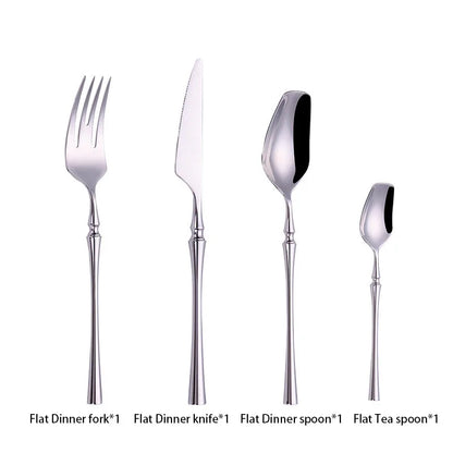a flat silverware set with a dinner fork knife spoon and a tea spoon