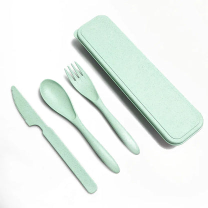 green travel cutlery set with a case