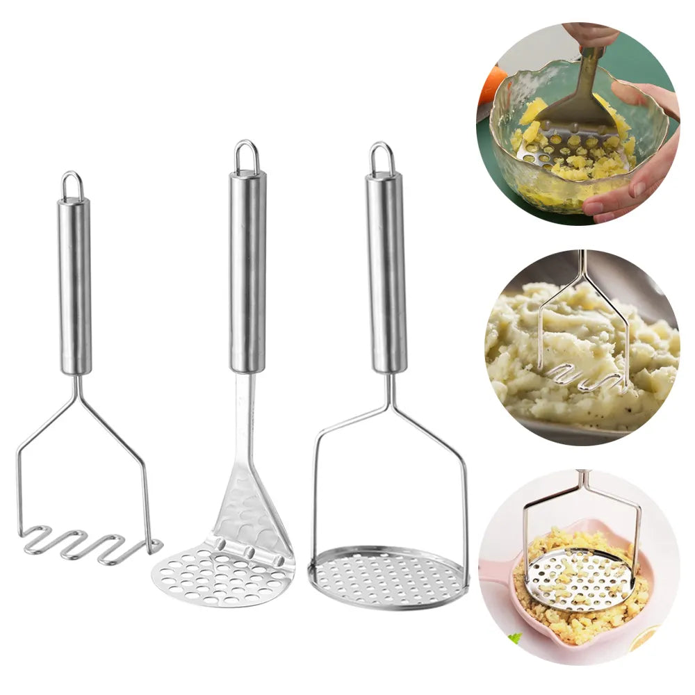 group of potato mashers and mashed potatoes