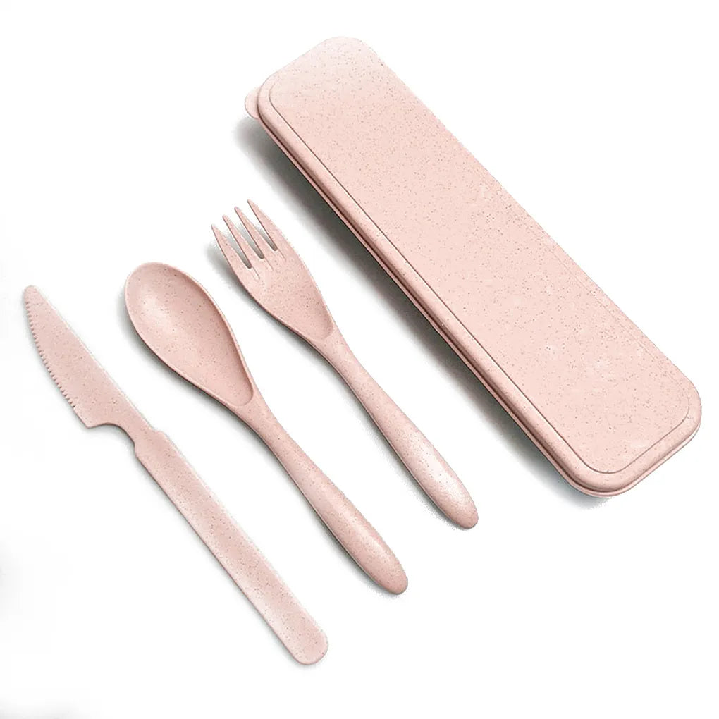 pink travel cutlery set with a case