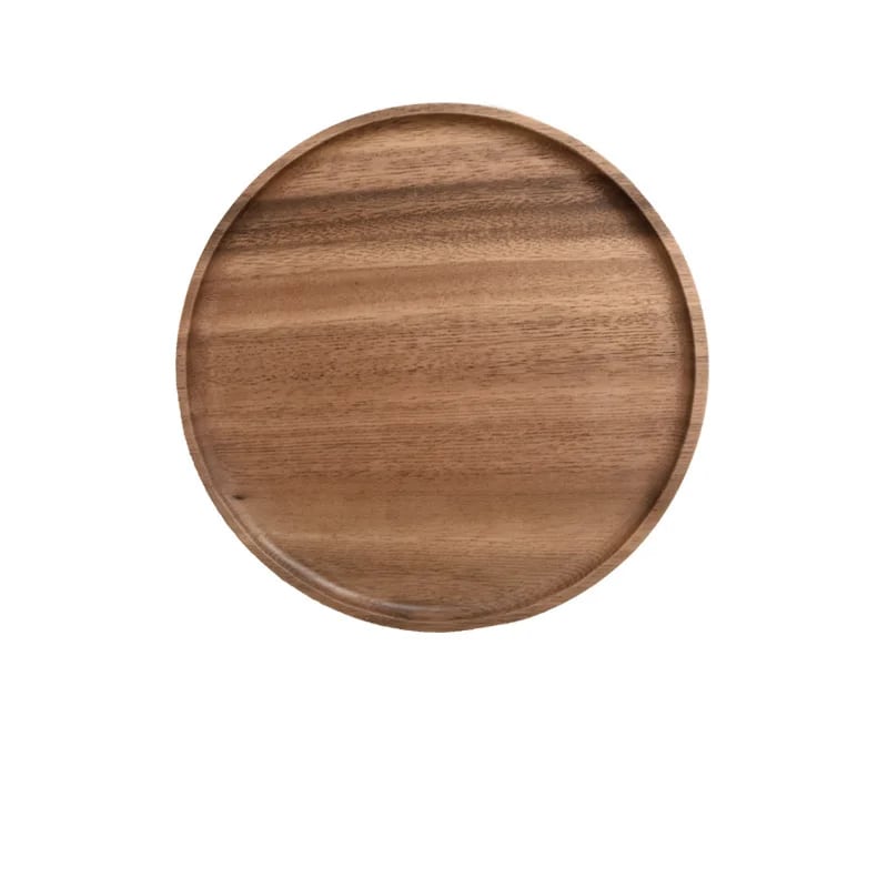 a round wooden plate on a white background 25 cm