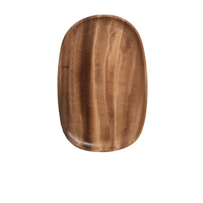 a rectangular wooden plate on a white background with rounded corners