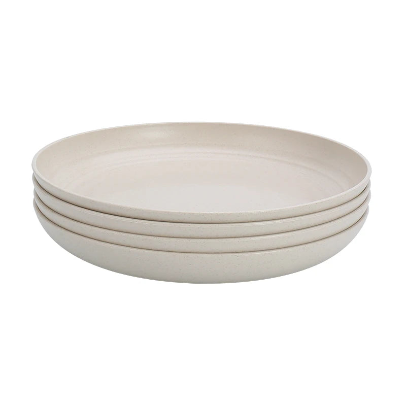 set of four beige wheat straw plates