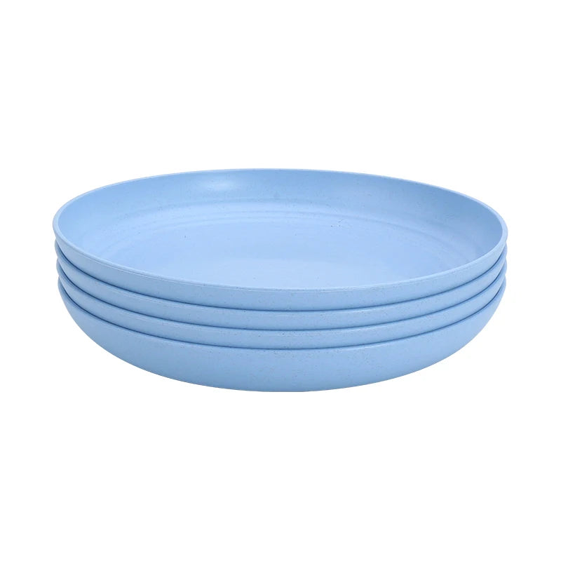 set of four blue wheat straw plates