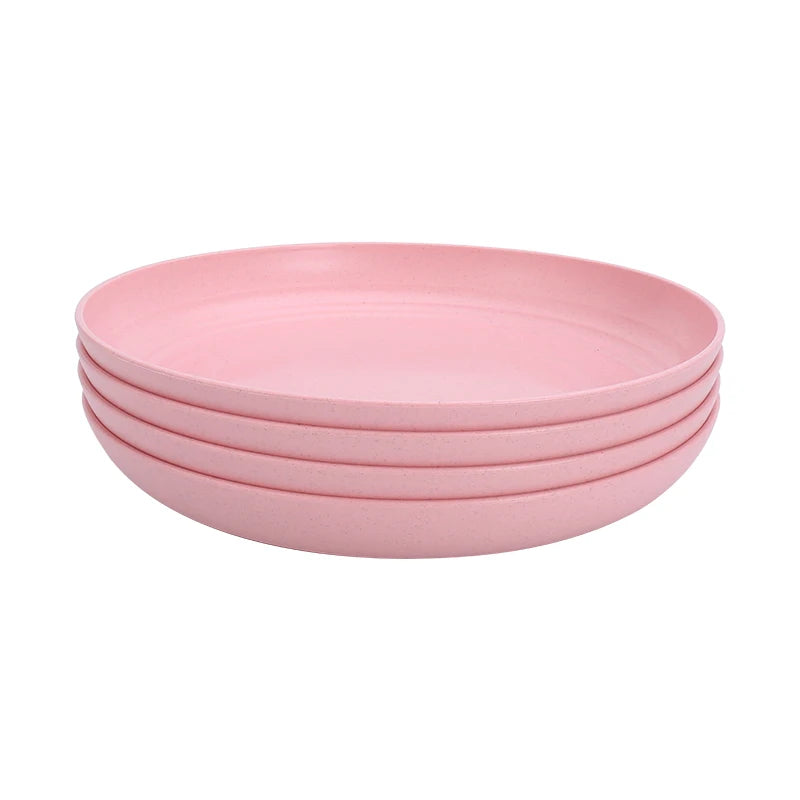 set of four pink wheat straw plates