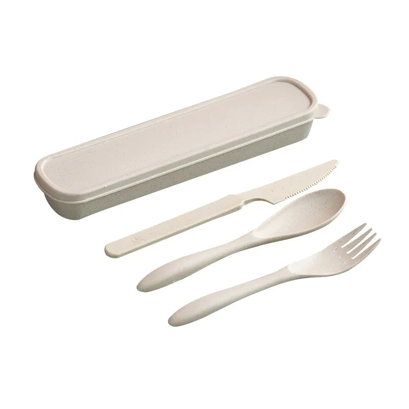 white travel cutlery set with a case